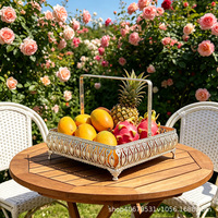 Plateau carré en métal électroplaqué de luxe pour fruits, plateau de rangement, décoration américaine, table basse, mariages/fêtes