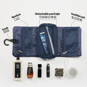Bolsa de aseo para viaje con gancho, organizador de cosméticos plegable de malla para hombres, organizador rectangular de poliéster - Product Image 3
