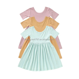Gonne di bambù su misura per bambini in stile bambino bambini vestiti per 6-9 <span class=keywords><strong>mesi</strong></span> estate a maniche corte abito con volant - Product Image 1