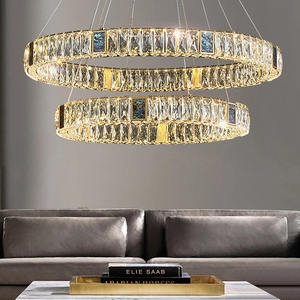 Lámpara colgante de anillo regulable <span class=keywords><strong>para</strong></span> Villa Stairs K9, de lujo, Led, dorada, <span class=keywords><strong>para</strong></span> sala de estar y comedor - Product Image 4