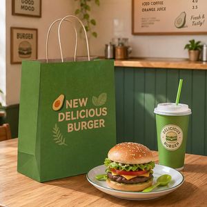 Custom Eco-Friendly <b>Biodegradable</b> Kraft <b>Paper</b> Bags for Fast Food Hamburgers Twisted Handles Design for Restaurants - Product Image 3