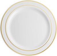 Vaisselle de mariage en gros avec bord d'assiettes de chargeur blanc et or ensembles de vaisselle de luxe vaisselle en plastique ensemble de caissier 12 personnes