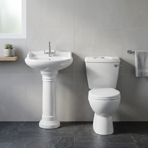 Ensemble sanitaire de salle de bain en céramique pour le marché africain, comprenant une toilette WC deux pièces avec piédestal intégral et un lavabo - Product Image 4