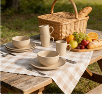 Service de table en céramique beige mat 16 pièces - Assiettes, bols, tasses pour 4 personnes