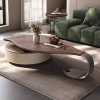 Moderner Blattförmiger Massivholz & Edelstahl Luxus-Couchtisch Dekoratives Design für Wohnzimmer Villa Heim-Einrichtung