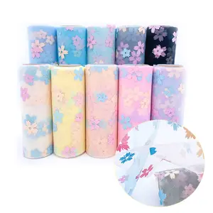 High quality wholesale 15CM Width 10 YARDS length Spring sakura floral fabric tulle fabric