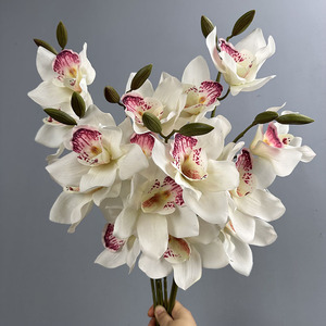 Flores Artificiales <span class=keywords><strong>de</strong></span> Cymbidium Grandes, <span class=keywords><strong>de</strong></span> Alta Calidad, Decorativas, para Hogar, Bodas, Centros Comerciales, Fotografía al Aire Libre, Planta Decorativa - Product Image 3