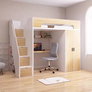 Letti <span class=keywords><strong>a</strong></span> Castello Moderni in Legno per Ragazzi, Arredamento per Camerette con Armadio e Scrivania Integrati - Product Image 1