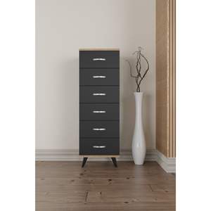 Commode moderne de luxe Belinda à 6 tiroirs, table de chevet gris anthracite avec rangement fin en métal pour chambre à coucher - Product Image 2