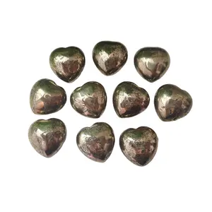 Rock Crystal Healing Golden Pyrite Heart Shape Gemstone Reiki Gift Psychic Energy Aura Meditation Pocket Puffy Heart