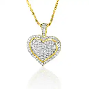 Iced Out 14K 18K Gold Plated Love 925 Sterling Silver Diamond New Charms Big Bling Heart Necklace Pendant For Jewelry Making