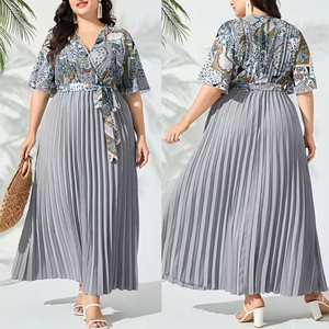 เดรสลำลองไซส์ใหญ่พิเศษ XL-4XL ดีไซน์หรูหรา ระบายอากาศได้ดี แห้งเร็ว เอวทรงเอ็มไพร์ จับจีบ คอวี ลายดอกไม้ แขนทรงกลีบดอกไม้ สำหรับฤดูร้อน - Product Image 3