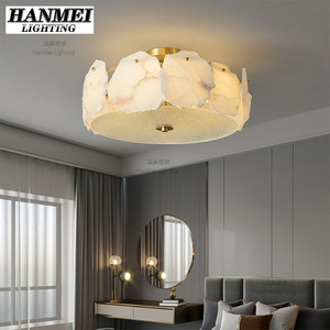 <b>Modern</b> European Marble Slab <b>Ceiling</b> <b>Light</b> With Switch Control AC Powered <b>LED</b> Brass Base for Bedroom Living Room & Dining HM-YL-2 - Product Image 5