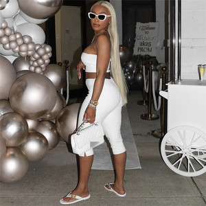 Weißes 2-teiliges Set für Damen, Sommer-Outfits, Stretch-Tube-Top und Caprihose, Leggings, passende Sets - Product Image 3