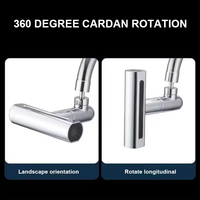4 Modes Aérateur de robinet de cuisine rotatif à 360 degrés Style traditionnel Finition chromée Finition chromée Rallonge en plastique poli