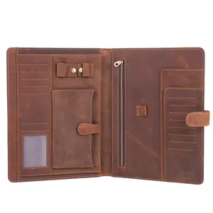 Nieuwe Designer Vintage Handgemaakte Multi Pocket Padfolio Map Executive Professionele Organizer Crazy Horse Lederen Portfolio