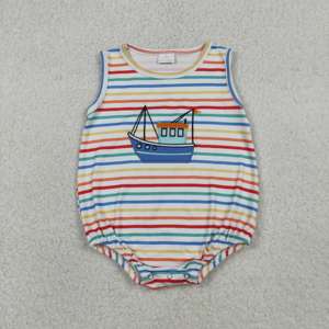 Combinaison pour bébé fille RTS Embroidery Sailboat, 95% coton, 5% élasthanne, rayures colorées, combinaison à bulles pour nouveau-né, tissu peigné, caché - Product Image 2