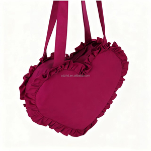 Borsa a Tracolla a Forma di Cuore con Volant, Borsa Tote in Tela alla Moda per Donne con Logo Stampato, Design Carino a Cuore per Shopping - Product Image 5