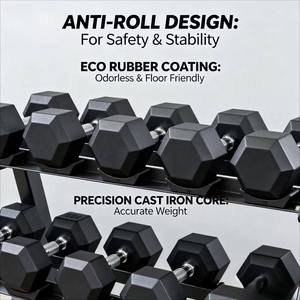 Großhandel Mode Hexagonale Gummi-Gegengewicht-Hanteln Günstiges Gusseisen-Hex-Hantelset Sechseckige Hanteln für das Körpertraining - Product Image 2