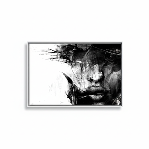 Abstract Woman Canvas Print: Minimalist <b>Black</b> and White Wall Art,WHITE <b>FRAMED</b> CANVAS - Product Image 2