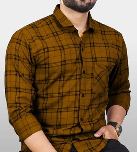 Camisa de algodón 100% ajustada informal de talla XL para hombre, cuello extendido a cuadros, tejido de punto ODM antiarrugas, transpirable, teñido liso - Product Image 3