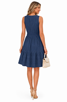 Robe mi-longue décontractée d'été pour femme, en coton, col en V, taille haute, coupe trapèze, sans manches, doublée, avec poches et taille élastique, OEM/ODM