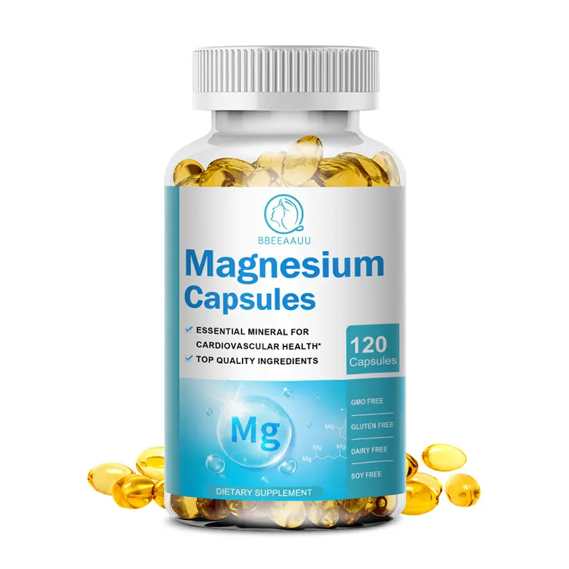 Etiqueta privada 120PCs 500mg Cápsulas de magnesio elemental Promueven el suplemento de salud muscular y nerviosa