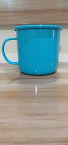 แก้วกาแฟเคลือบสีน้ำเงิน แก้วเหล็กมีหูจับ ใช้ซ้ำได้ แก้วคลาสสิกสำหรับบ้าน คาเฟ่ ของขวัญ - Product Image 4