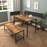 Ensemble de table à manger d'angle 3 pièces, table et chaises de cuisine industrielles avec rangement et banc, tables rectangulaires et siège en forme de L