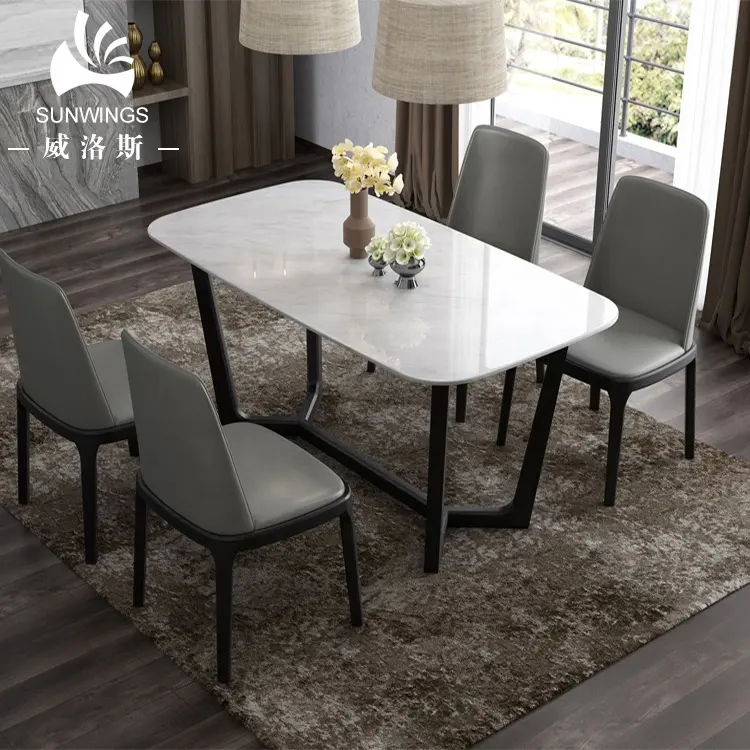 Restaurant Furniture Top Dining Table with Solid Wooden Legs Italian Marble Home Furniture Modern Round Glass Dining Table 1pcs