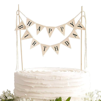 Joyeux anniversaire gâteau décoration papier lin bannière Double face coloré gâteau Toppers décorations