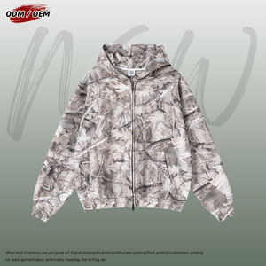 Sudadera con capucha de forro polar estilo vintage para hombre, con cremallera, estampado Y2K por transferencia térmica, camuflaje, informal, holgada, estilo urbano para invierno - Product Image 4