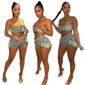 Wholesale 2024 S-2XL new arrivals fashion denim jeans hot sexy 2 piece skirt shorts set