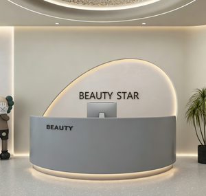 Arc Shaped <b>Reception</b> <b>Desk</b> Curved Front Counter Modern Check Out Table for Beauty <b>Salon</b> Clinic Lobby - Product Image 4