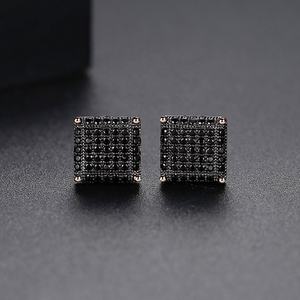 Two-Tone Gold Plated Brass Stud Earrings with <b>Copper</b> Micro-Inlaid Zircon Trendy Square Women's <b>Jewelry</b> - Product Image 5
