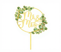 Décoration de gâteau en bois « Monsieur et Madame » pour mariage, avec feuilles en acrylique, pour fête de mariage ou de fiançailles