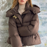 Personnalisé Hiver Taille Haute 90% Blanc Duvet de Canard Manteau Femmes À Capuche Lâche Épaissie Chaud Noir Extrême Froid Doudoune