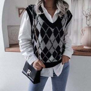 Women Oversized Knit <strong>Vest</strong> Sleeveless <strong>Sweater</strong> <strong>Argyle</strong> Pattern Women's Fall Knitted <strong>Sweater</strong> <strong>Vest</strong> Ladies Casual <strong>Vest</strong> Waistcoat - Product Image 6