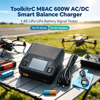 Chargeur intelligent AC/DC ToolkitRC M8AC 600W avec testeur de signal pour batteries LiPo LiFe 1-8S pour drones FPV et avions RC