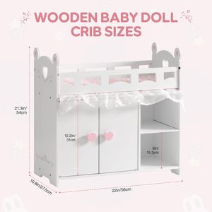 Lit de <span class=keywords><strong>poupée</strong></span> <span class=keywords><strong>en</strong></span> <span class=keywords><strong>bois</strong></span> avec <span class=keywords><strong>table</strong></span> <span class=keywords><strong>à</strong></span> <span class=keywords><strong>langer</strong></span> et rangements, crochets pour literie, compatible avec les poupées, lit pour poupées pour filles de 3 ans et plus - Product Image 4