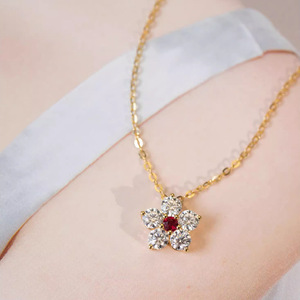Bijoux exquis de haute qualité S925 argent or Vermail blanc rouge CZ fleur pendentif colliers pour femmes - Product Image 4