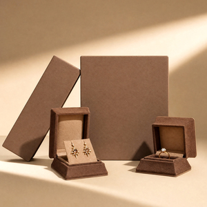 Zebopak Brown Suede <b>Christmas</b> Jewellery <b>Box</b> Set with Ring Earring Necklace Pendant Holiday Gift Packaging Factory - Product Image 1