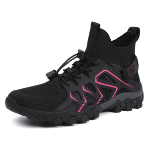 Bottes de randonnée pour hommes, respirantes, en mesh, à tige haute, chaussures de trekking d'extérieur, talon bas, design avec bande élastique - Product Image 4