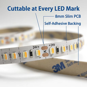 Bande lumineuse LED bicolore or et bleu glace 24V, dimmable, CCT réglable 2000K-10000K pour vitrine à bijoux et cave à vin - Product Image 3