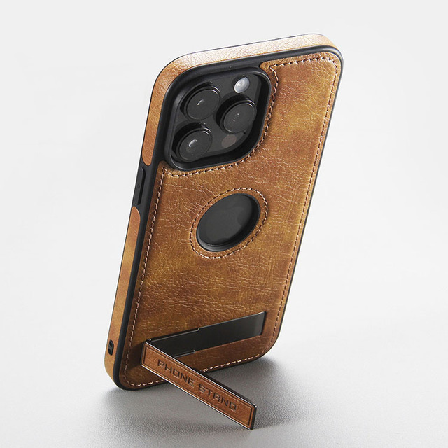 Mobile Phone Hidden Kickstand Case for iPhone 15 Pro 15 Plus 15 Pro Max 15 Cell Phone Cases with Logo Hole Phone Leather Case