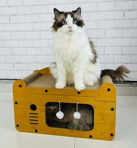 Venta caliente moderno interactivo nido gato árbol rascador cama de papel corrugado con nido cama gato rascador hecho de madera - Product Image 4
