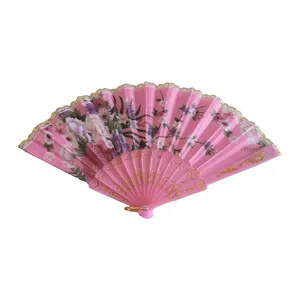 Wholesale custom high quality natural flower wooden fan handle sandalwood folding fan for chinese characteristics gift
