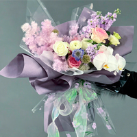 Papier d'art floral féerique double face, imperméable, résistant à la graisse, jetable, enduit de PE, transparent, pour emballage de bouquets, avec bordure brodée