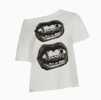T-shirt graphique Y2K à épaules dénudées pour femme, imprimé lèvres tendance, manches longues, coupe décontractée en mélange de coton, crop top ample