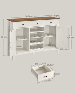 Aparador Estilo Rústico con Cajones y Puertas, Mueble <span class=keywords><strong>de</strong></span> Cocina con Botellero Extraíble para Bar en Casa - Product Image 6